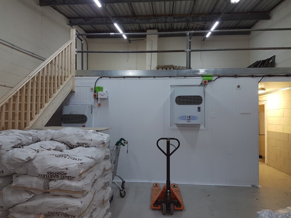 View of the newly installed walk-in freezer